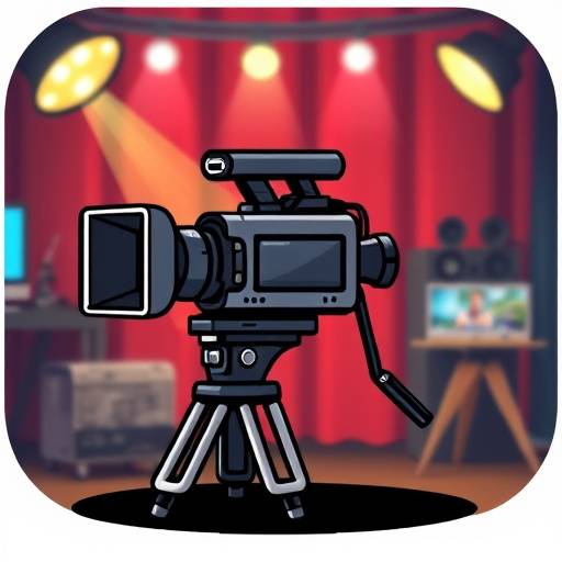 Icona stilizzata di una telecamera e un set per la fase di produzione.