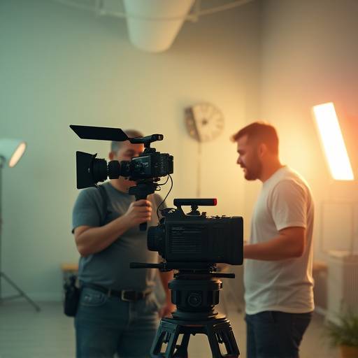 Un team di videomaker professionisti che filma un'azienda con attrezzature moderne.